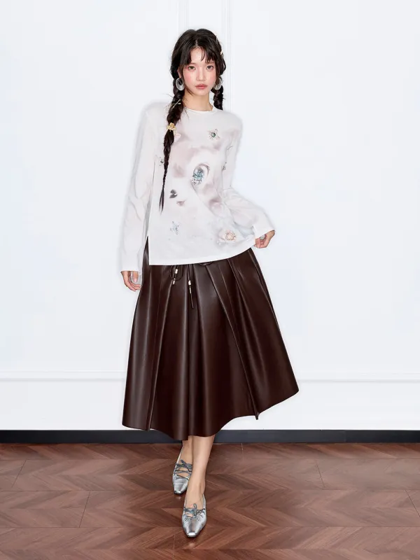 MUKZIN“The Sequence of Deer's Call”White Ink Painting Print Decor Oversized Long-Sleeve Top made by Muzkin
