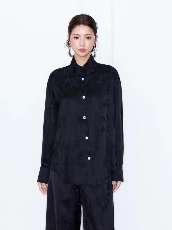 MUKZIN“Capsule Collection”New Chinese Style Light Pink/Black Jacquard Loose Shirt made by Muzkin