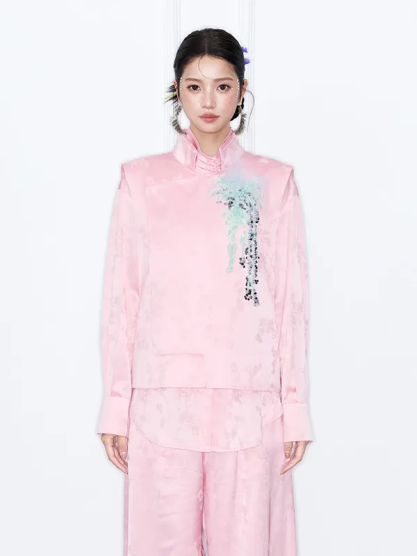 MUKZIN“Capsule Collection”Oriental Style Satin Shirt New Chinese Mandarin Collar Blouse made by Muzkin