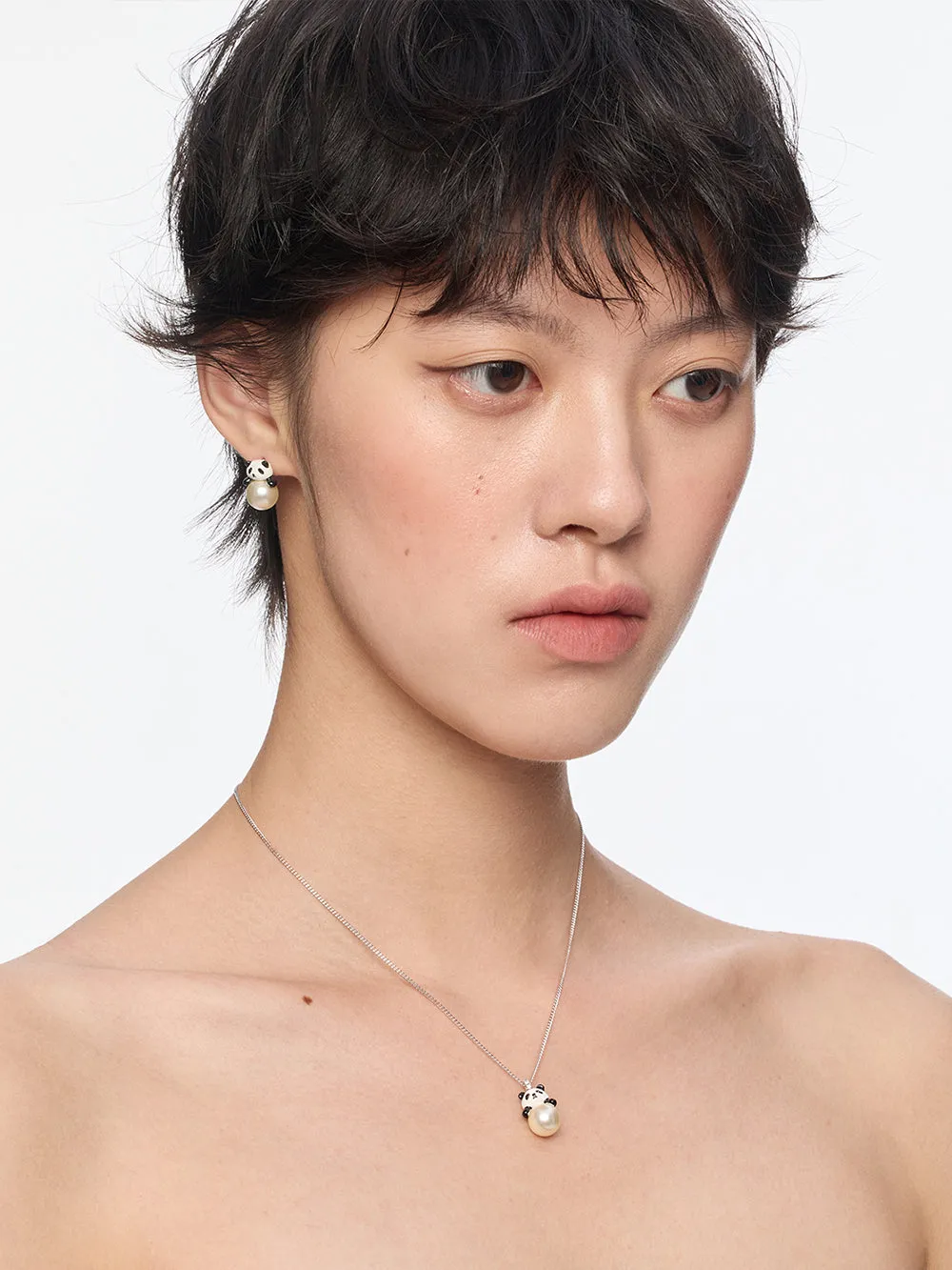 MUKTANK×SUN HUNTER Faux Pearl Panda Simple Necklace sold by Muzkin product image thumbnail 5