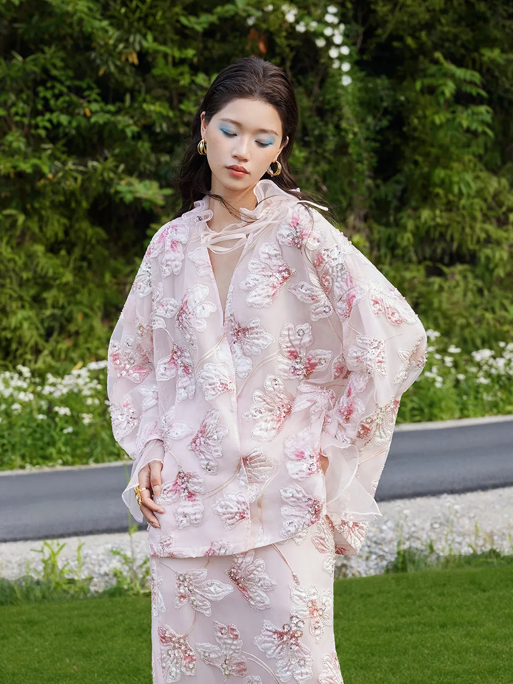 MUKZIN×Flourishing Blooms New Chinese-style embroidered net-silk leaf-sleeve loose coat sold by Muzkin