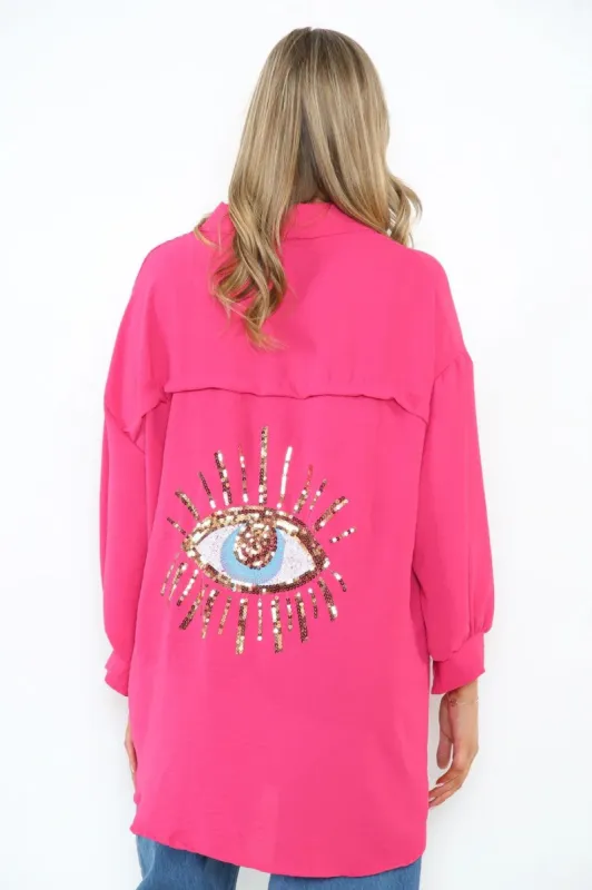 Sequin Eye Oversized Long Sleeve Shirt sold by Just Gal