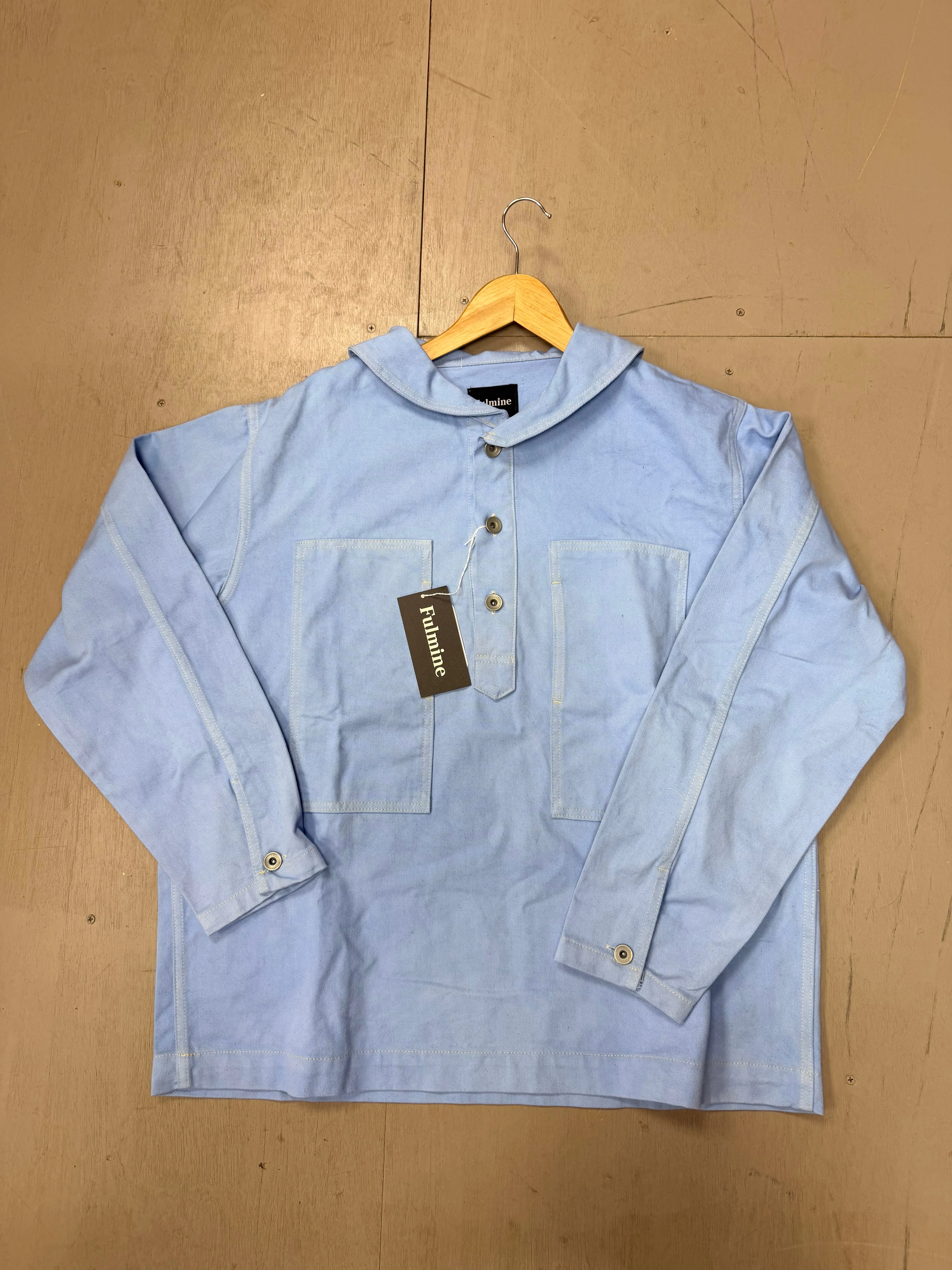Fulmine USN Hand Dyed Shawl Denim Popover sold by Fulmine Mercantile Co