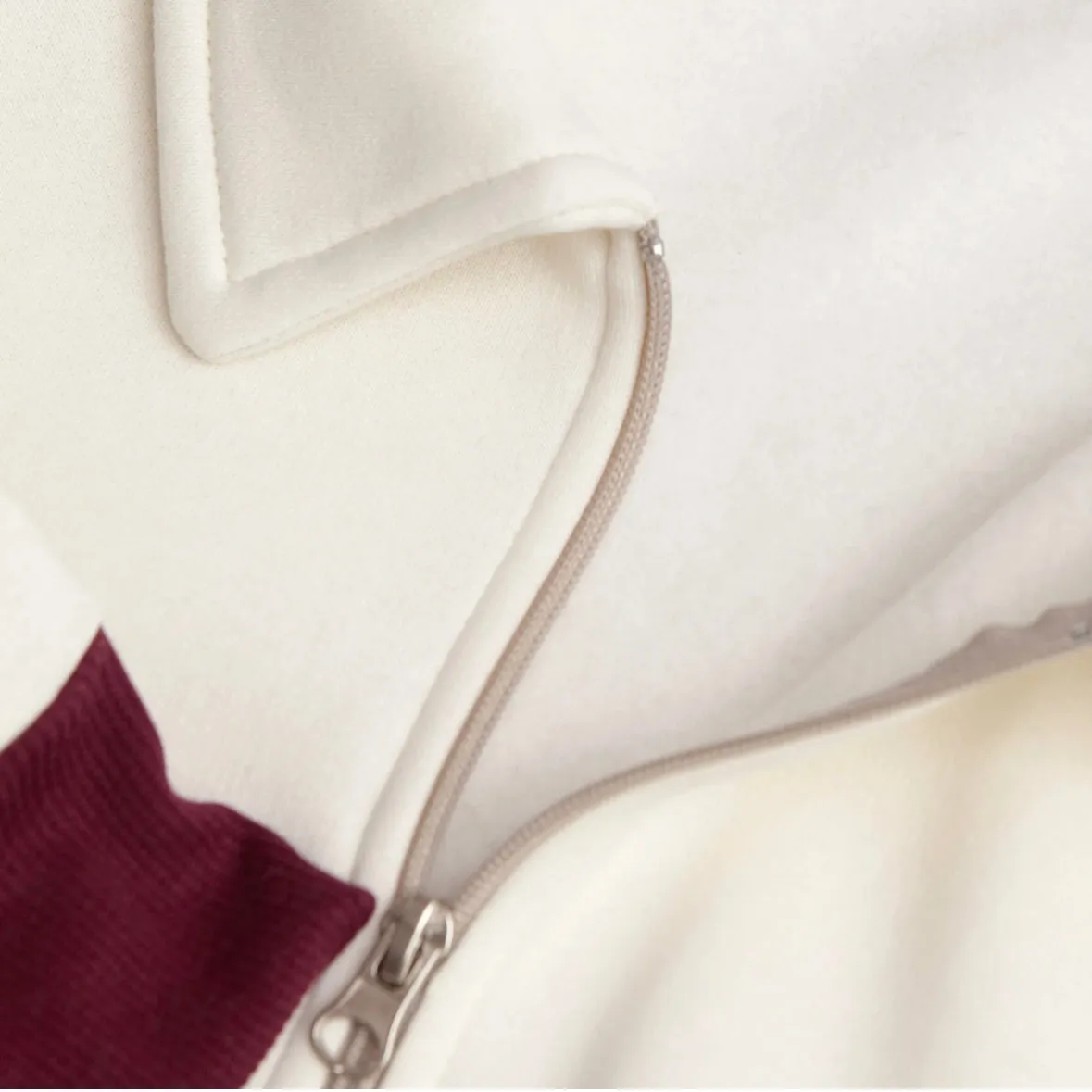 Dubbleware contrast quarter zip sweater - ecru burgundy sold by Fulmine Mercantile Co product image thumbnail 3