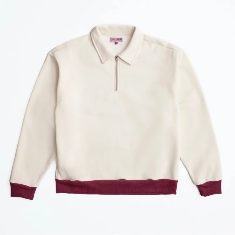 Dubbleware contrast quarter zip sweater - ecru burgundy made by Fulmine Mercantile Co