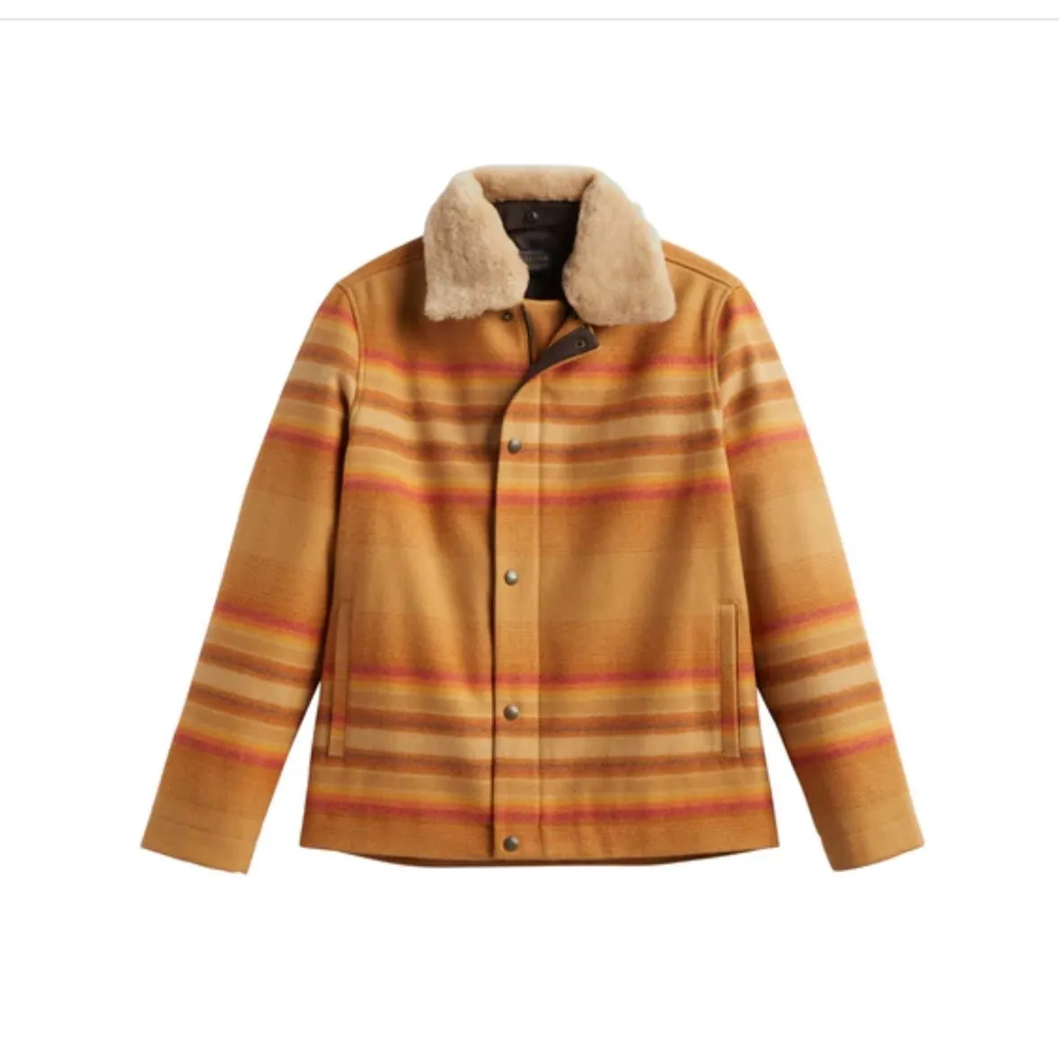 Pendleton Silverton Coat-Ralston Stripe Tan sold by Fulmine Mercantile Co