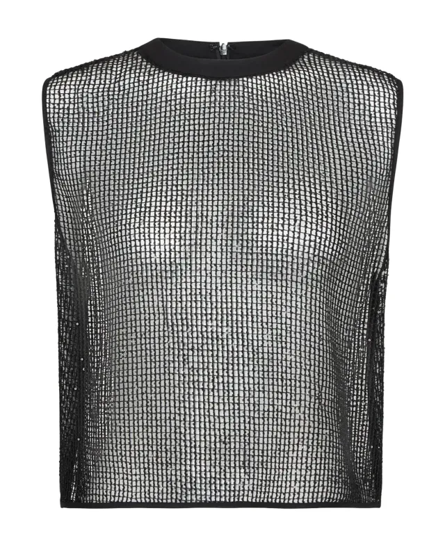 Short Muscle Tank in Mini Sequin Netting sold by SHOWROOM