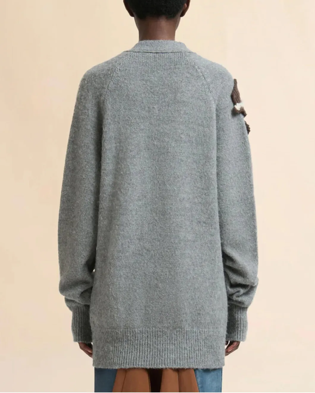 Gray Alpaca Wool Cardigan with Flower Patch sold by SHOWROOM product image thumbnail 4