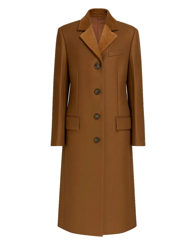 Brown Wool Felt Coat with Velvet Details sold by SHOWROOM