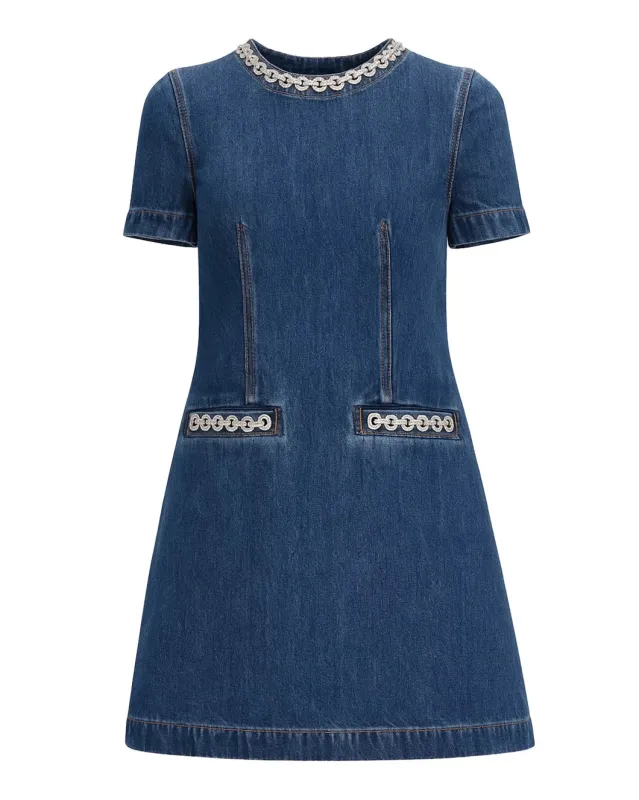 Denim Crystal Trim Mini Dress sold by SHOWROOM