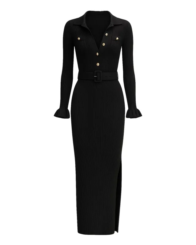 Black Ribbed Knit Maxi Dress sold by SHOWROOM