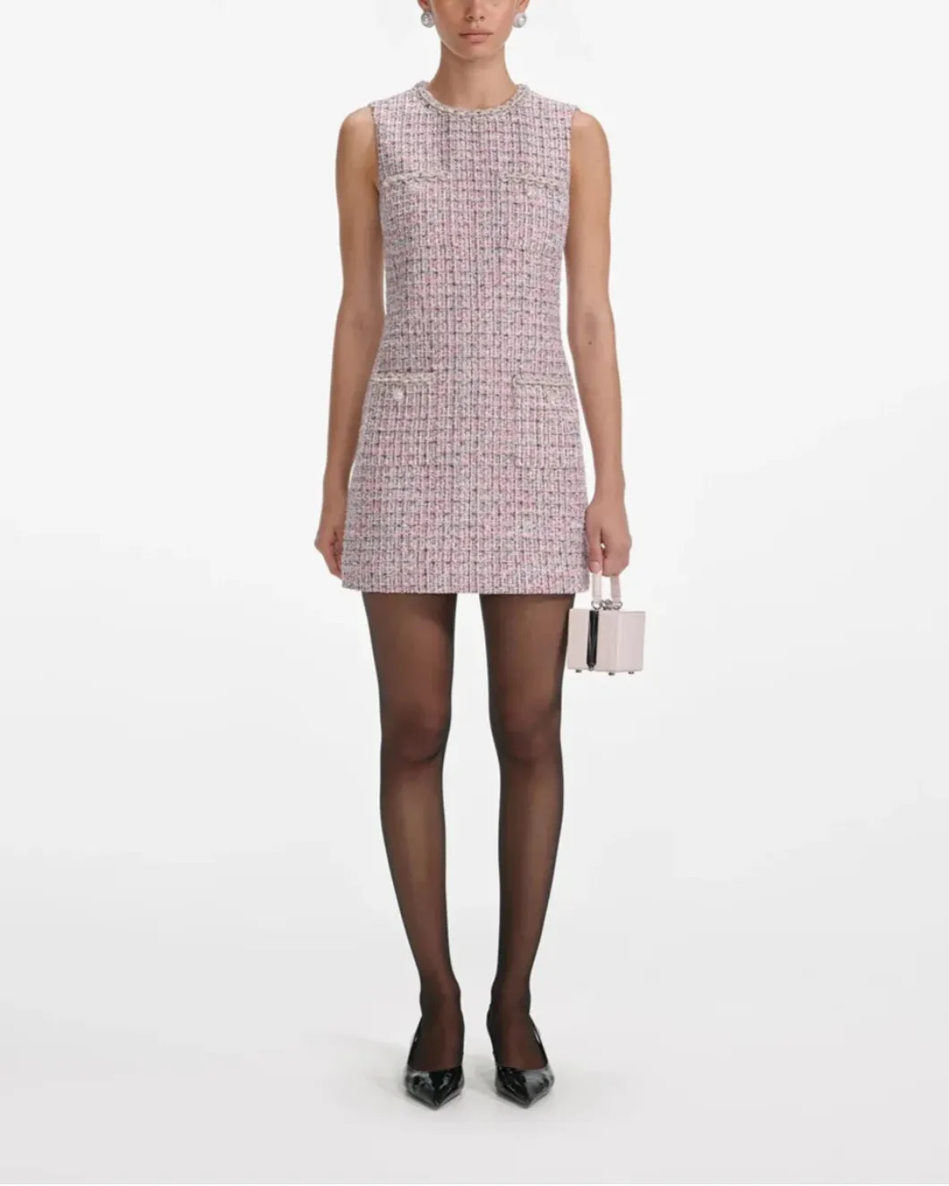 Pink Boucle Sleeveless Mini Dress sold by SHOWROOM product image thumbnail 2