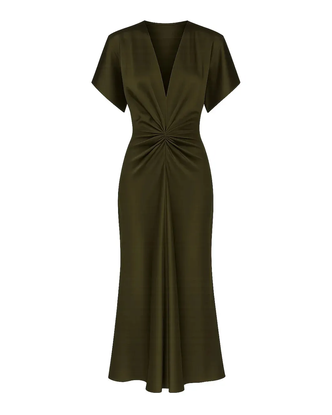 Bela V-Neck Midi Dress In Olive Green sold by SHOWROOM