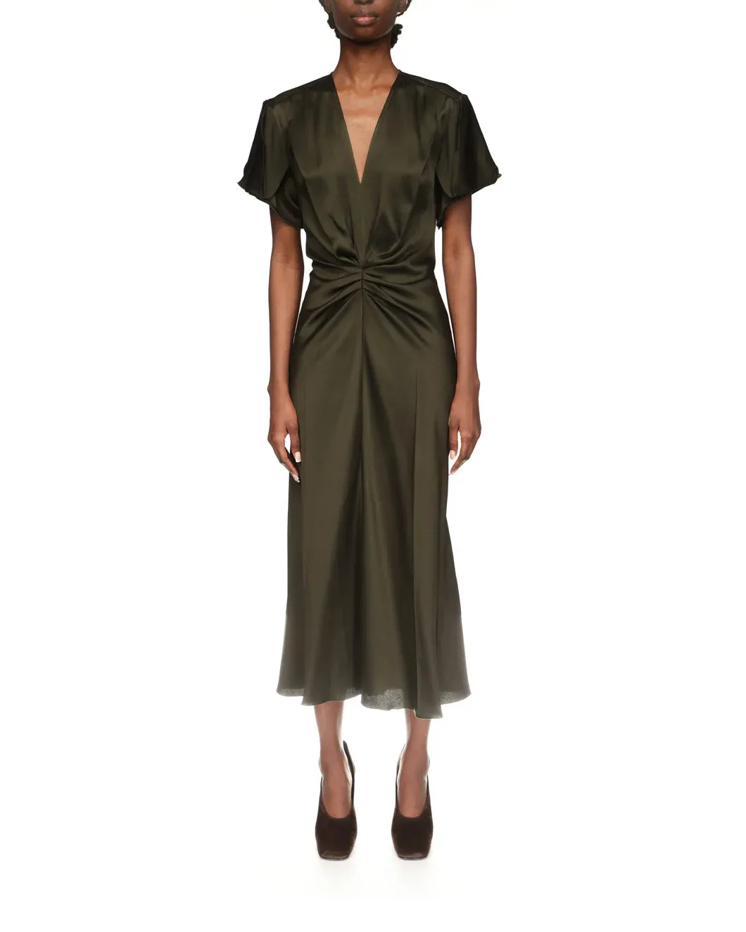 Bela V-Neck Midi Dress In Olive Green sold by SHOWROOM product image thumbnail 2