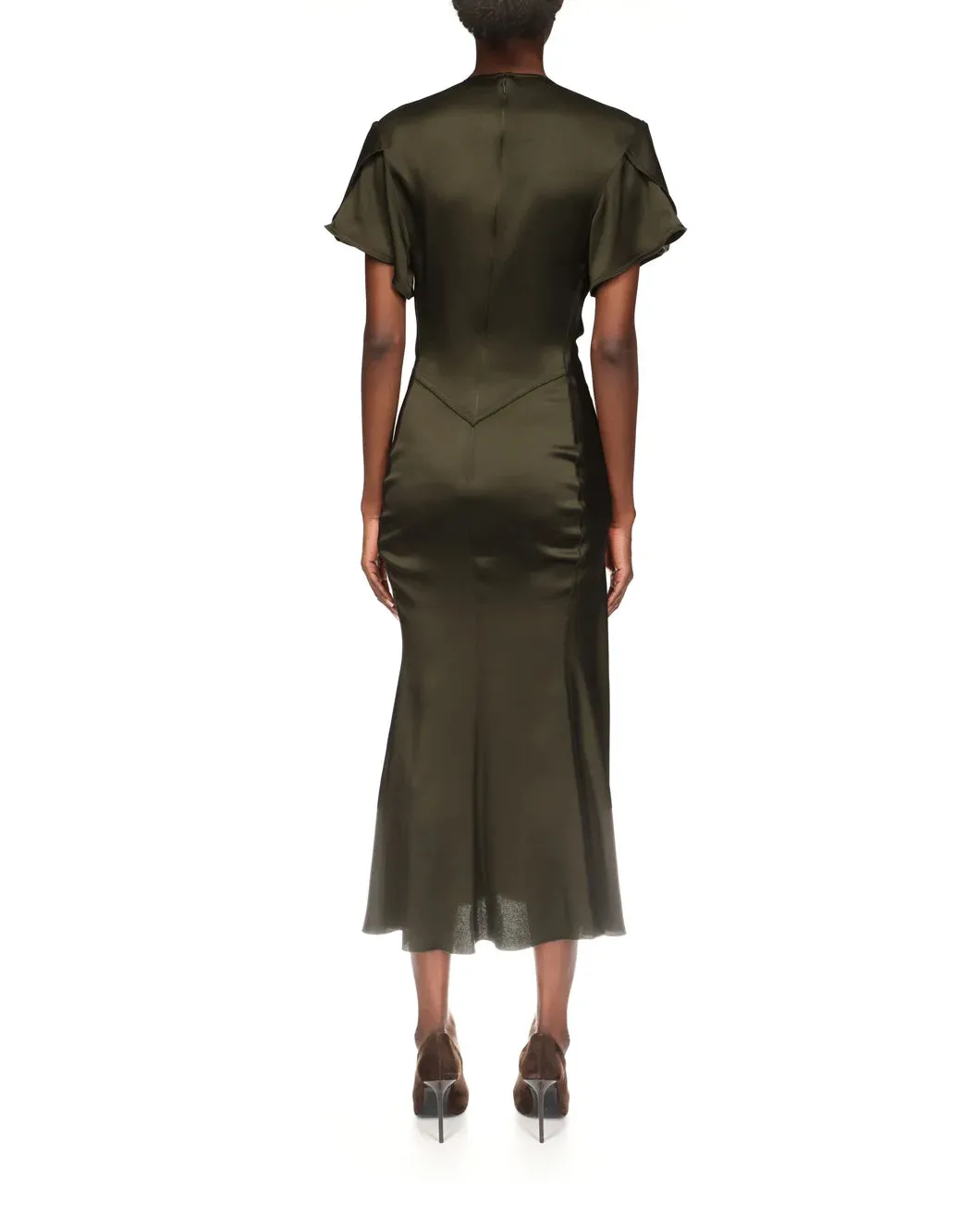 Bela V-Neck Midi Dress In Olive Green sold by SHOWROOM product image thumbnail 3