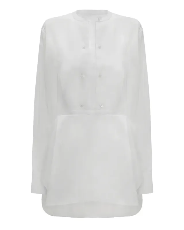 Double Bib Detail Shirt In White sold by SHOWROOM