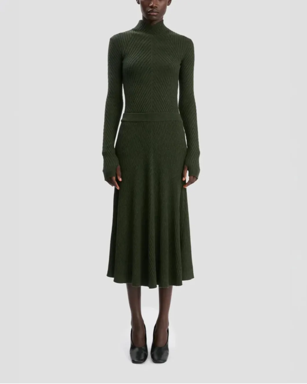 Ribbed Midi Knit Skirt In Oregano sold by SHOWROOM product image thumbnail 2