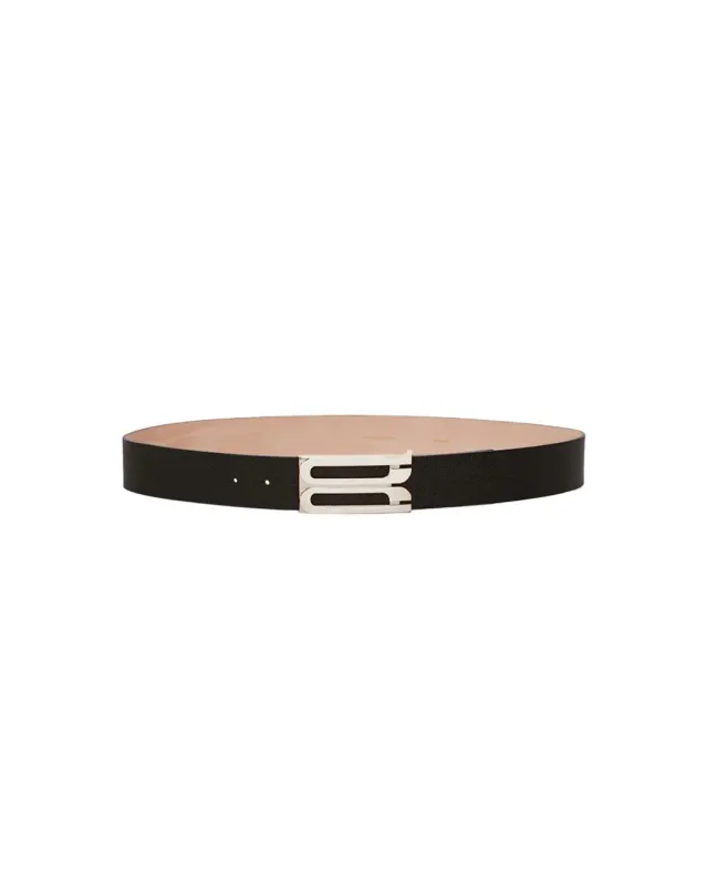 Silver Buckle Jumbo Dorian Belt In Black Grained Leather sold by SHOWROOM