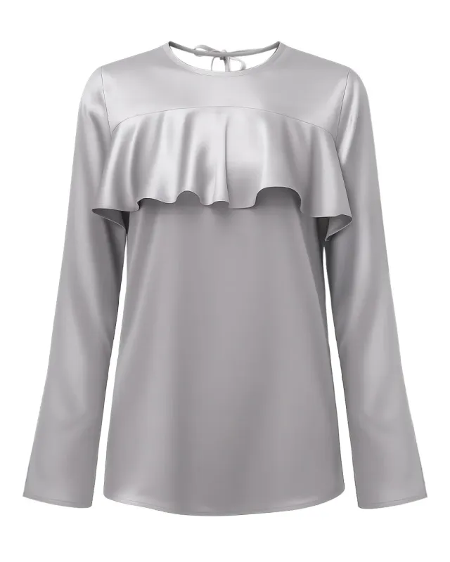 Double Viscose Satin Long Sleeve Ruffle Top made by Ganni