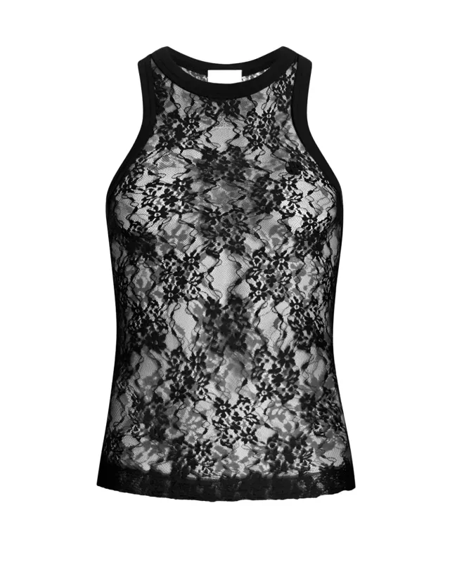 Tank Top in Lace Jersey sold by SHOWROOM