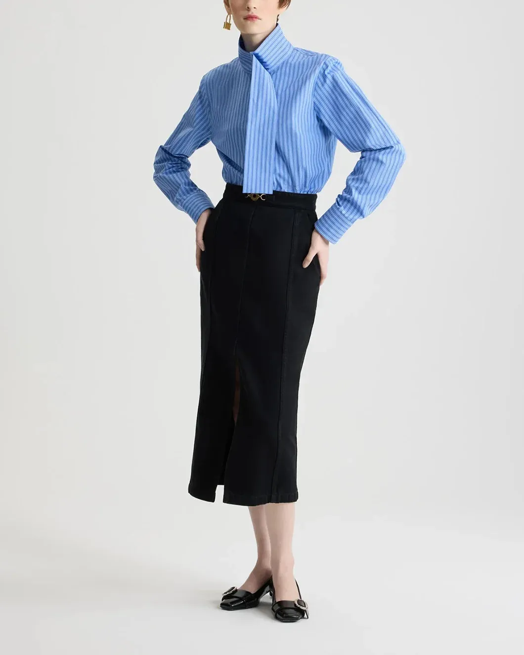 Scarf Collar Blouse in Printed Organic Cotton Poplin sold by SHOWROOM product image thumbnail 5