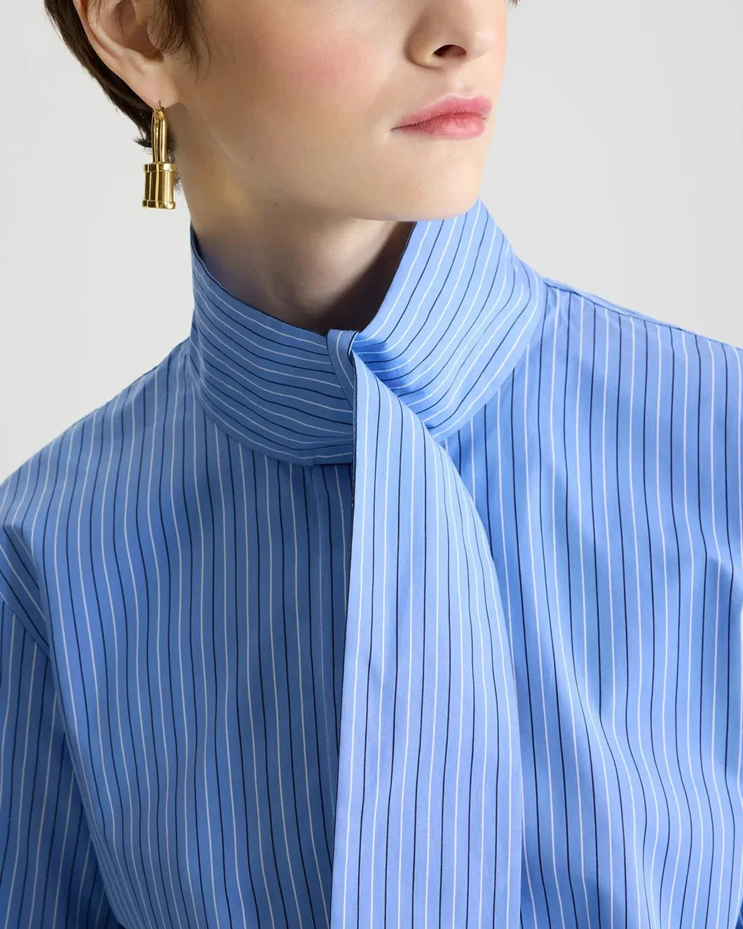 Scarf Collar Blouse in Printed Organic Cotton Poplin sold by SHOWROOM product image thumbnail 4