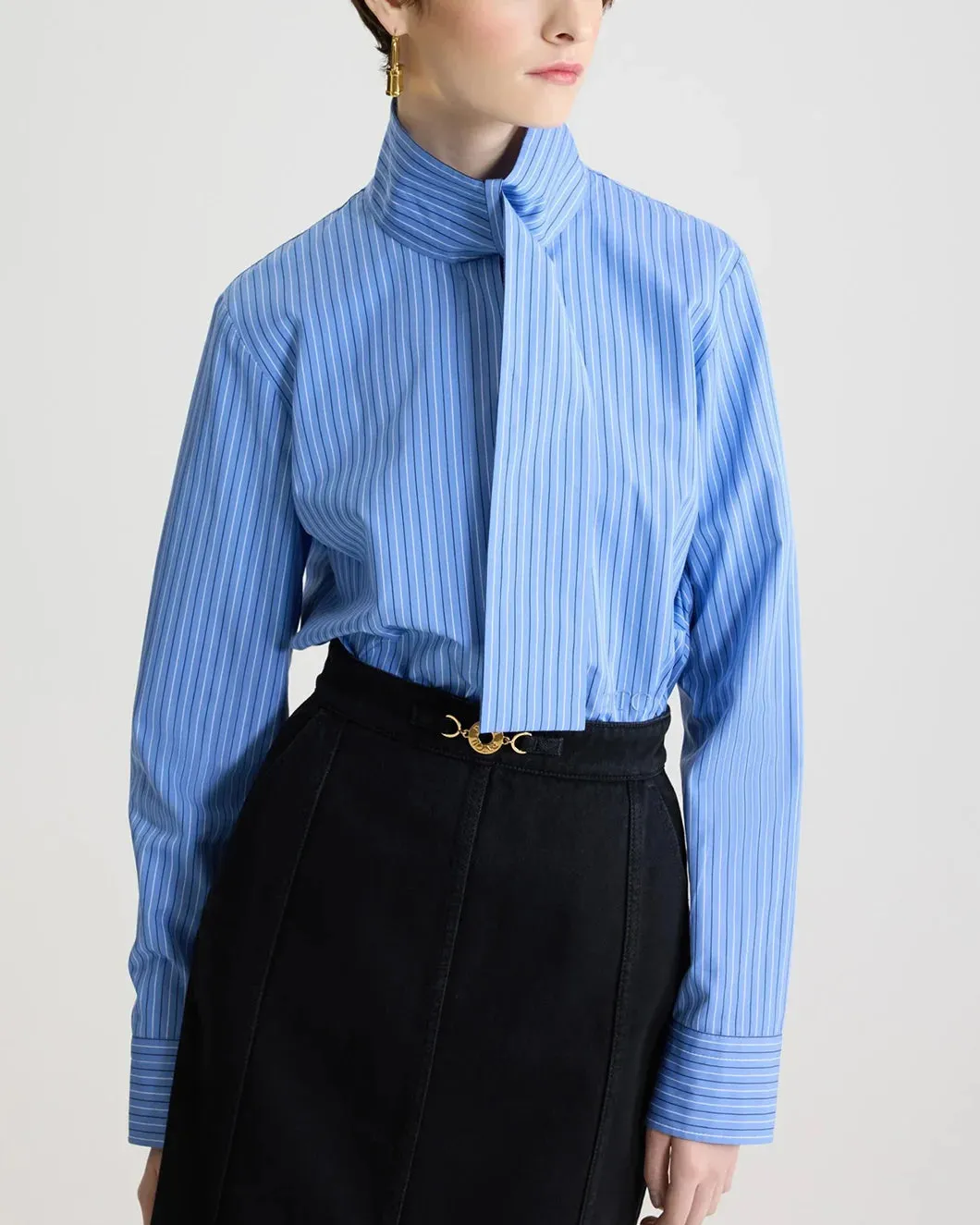 Scarf Collar Blouse in Printed Organic Cotton Poplin sold by SHOWROOM product image thumbnail 2