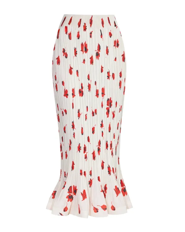 White Floral Plisse Midi Skirt sold by SHOWROOM