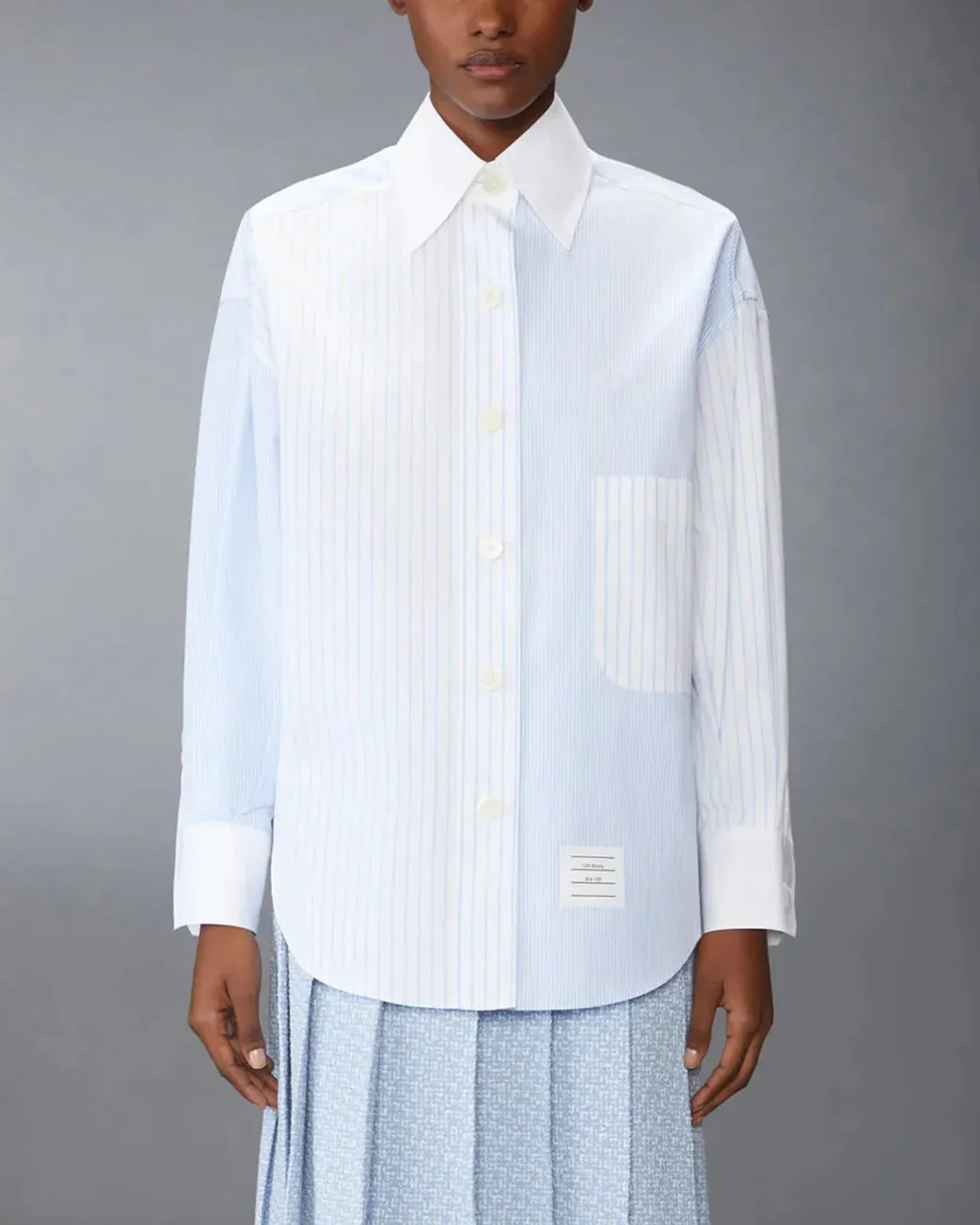 Poplin Pinstripe Funmix Micro University Striped Supersized Long Sleeve Shirt sold by SHOWROOM product image thumbnail 2