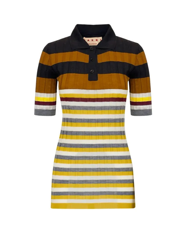 Short Sleeve Polo Neck Top with Mixed Stripes sold by SHOWROOM