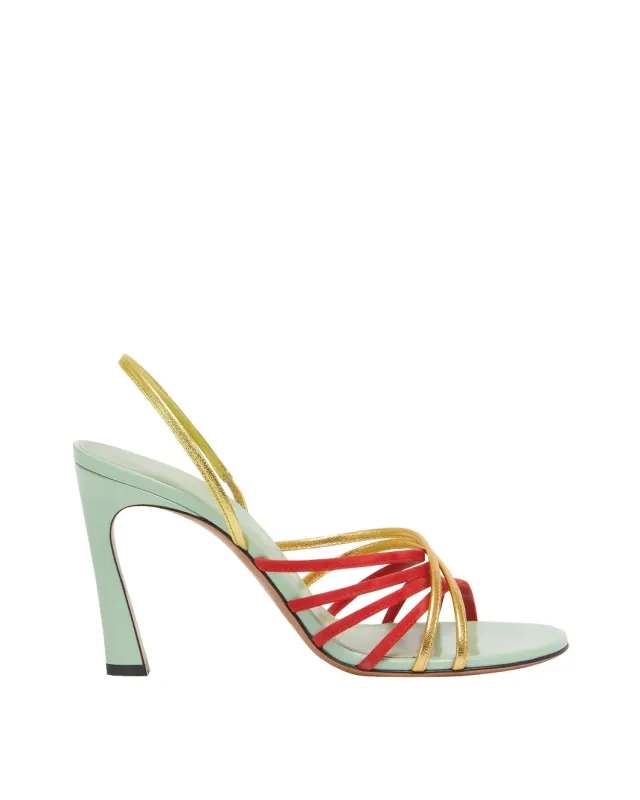 Green Red and Gold Suede and Metallic Leather New Wave Sandal sold by SHOWROOM