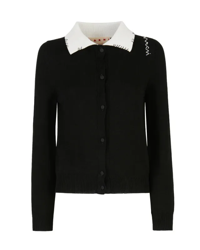 Black Cotton Cardigan with Marni Mending sold by SHOWROOM
