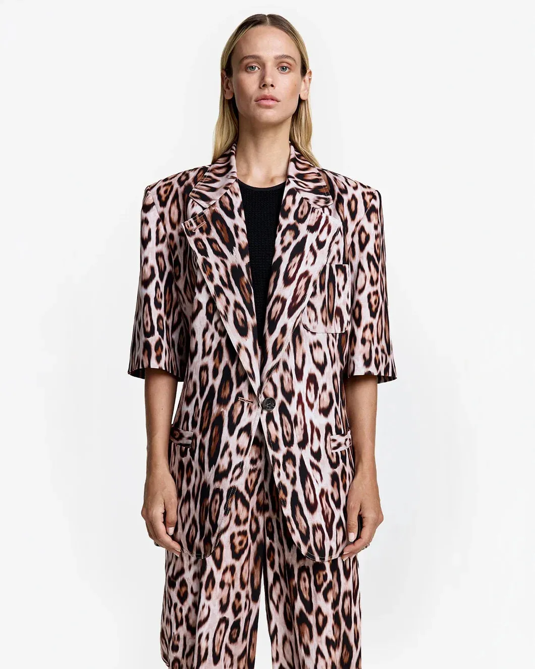 Short Sleeve Oversized Blazer Leopard sold by SHOWROOM product image thumbnail 2