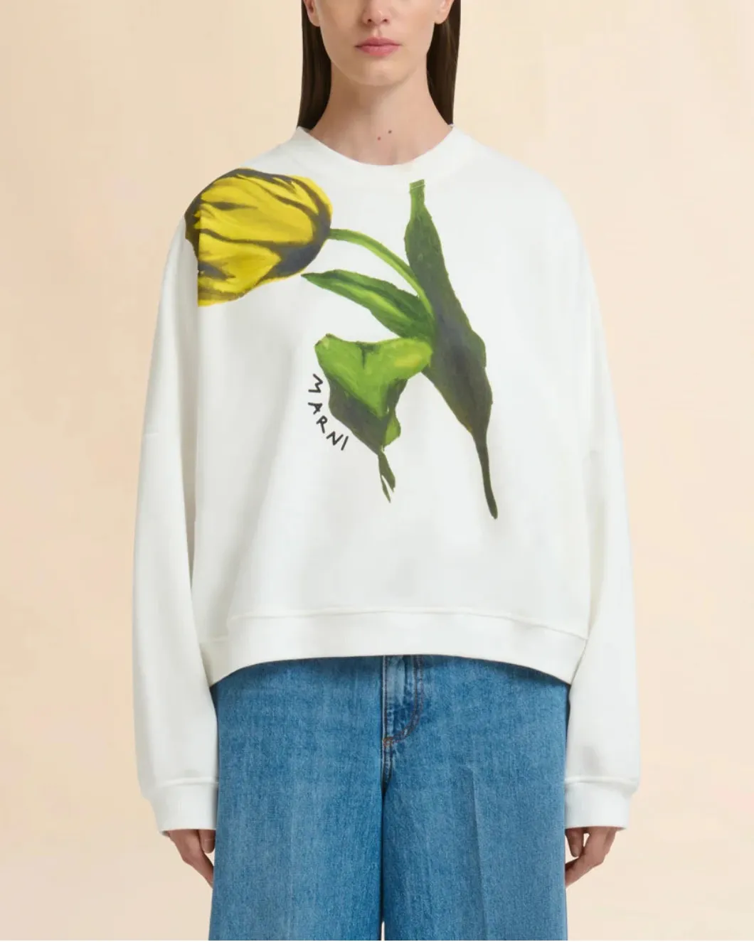 White Cotton Sweatshirt with Tulip Print sold by SHOWROOM product image thumbnail 2