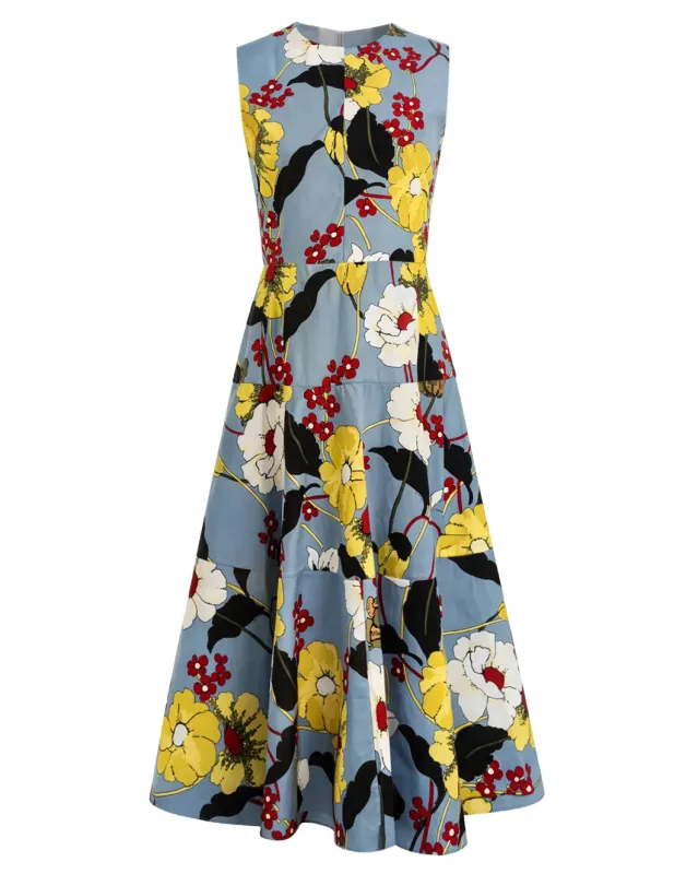 Poplin Midi Dress with Melodia Flowers Print sold by SHOWROOM