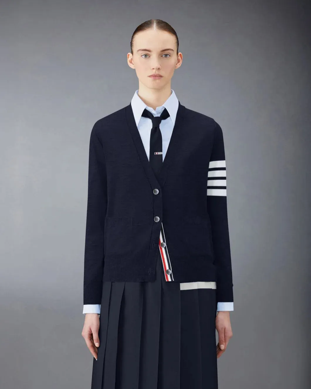 Wool Relaxed 4-Bar V-Neck Cardigan sold by SHOWROOM product image thumbnail 2