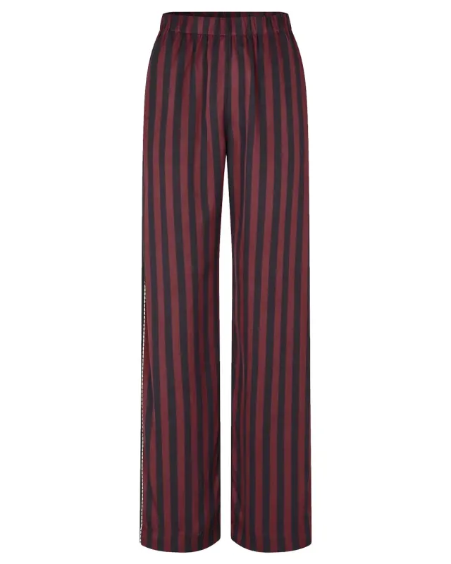 Elasticated Long Pants Navy and Burgundy Wallpaper Stripes sold by SHOWROOM