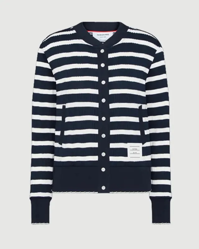 Striped Rib Scallop Edge Cardigan made by Thom Browne