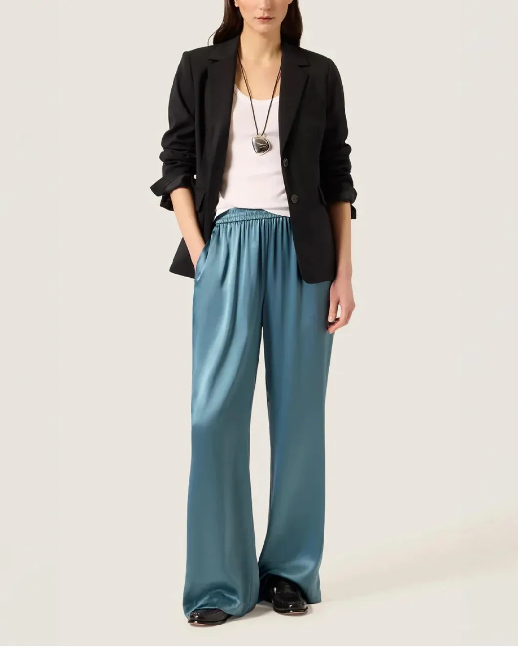 Pull-Up Pant in Silk Charmeuse with Piping Detail sold by SHOWROOM product image thumbnail 5