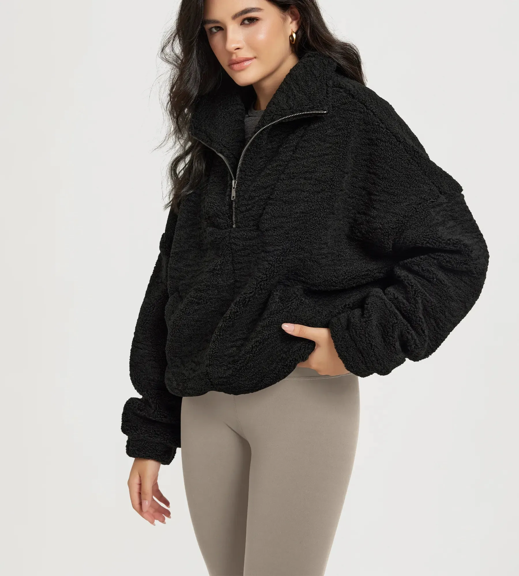 Sherpa Fleece Half-Zip Pullover with Pockets sold by Ododos product image thumbnail 2