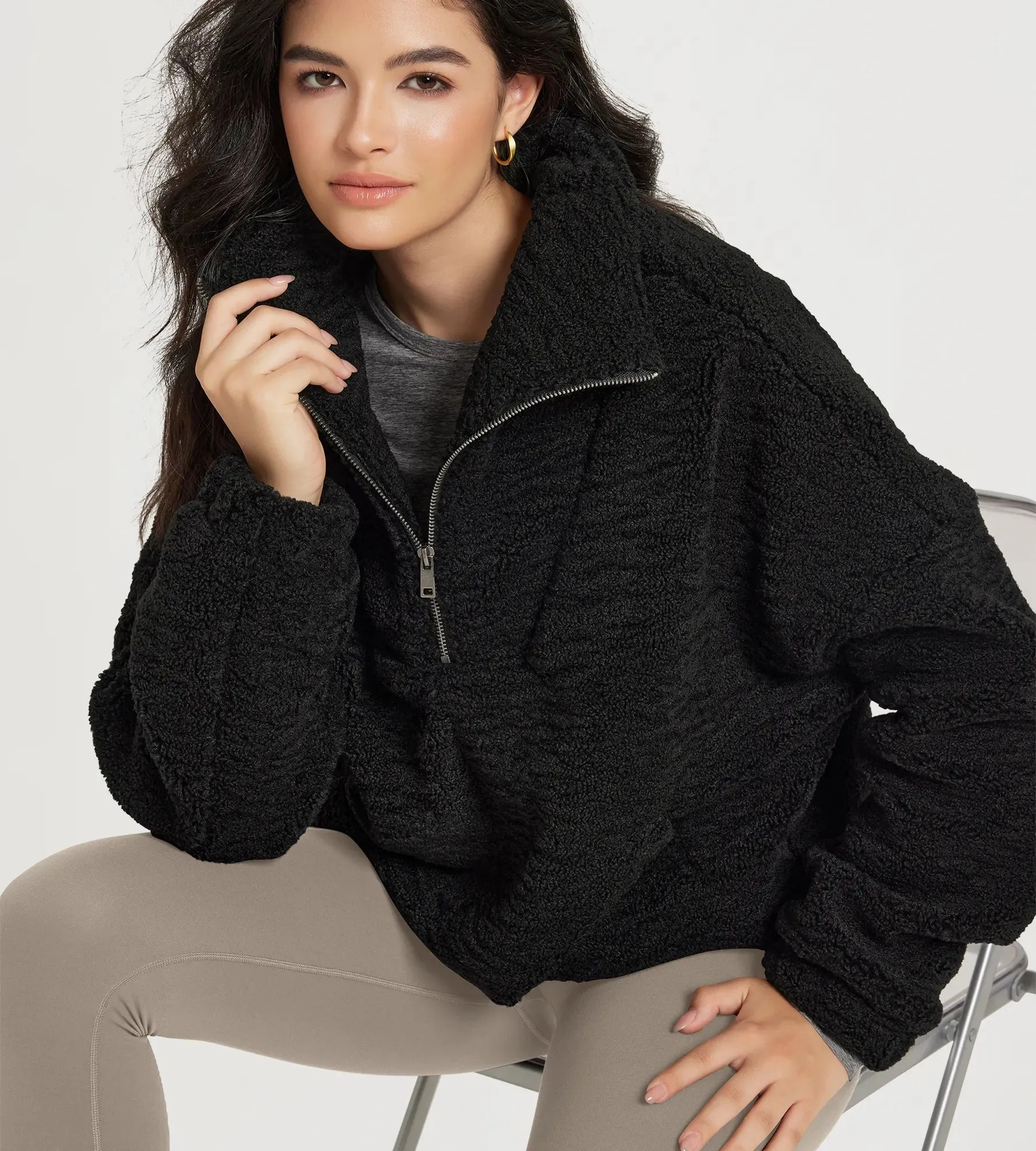 Sherpa Fleece Half-Zip Pullover with Pockets sold by Ododos product image thumbnail 4