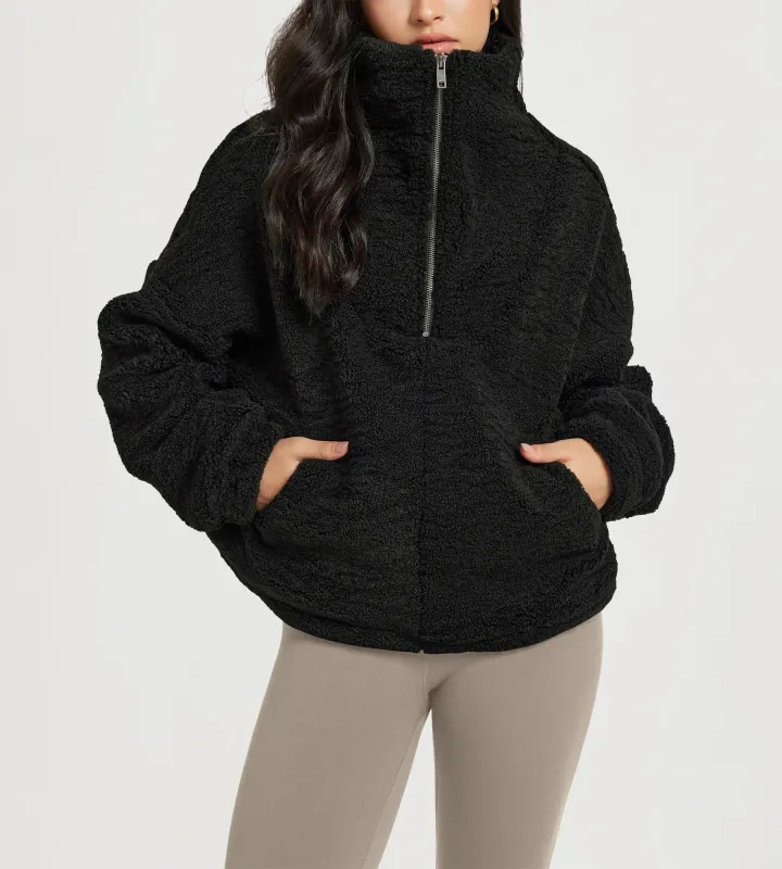 Sherpa Fleece Half-Zip Pullover with Pockets sold by Ododos