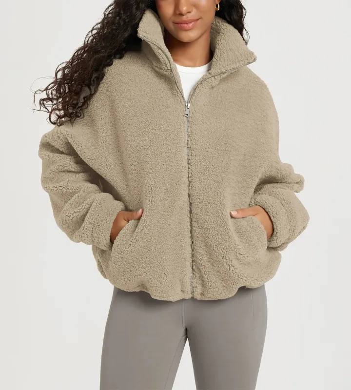 Sherpa Fleece Full-Zip Jacket with Pockets sold by Ododos
