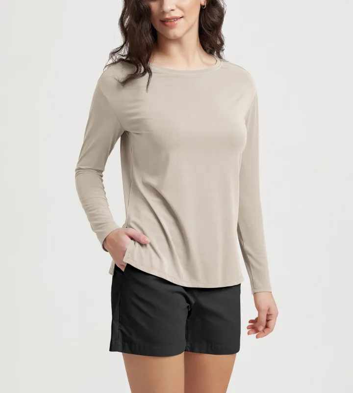 Women's Boat Neck Long Sleeve Shirt, Side Slit, Casual Top for Yoga & Lounge sold by Ododos