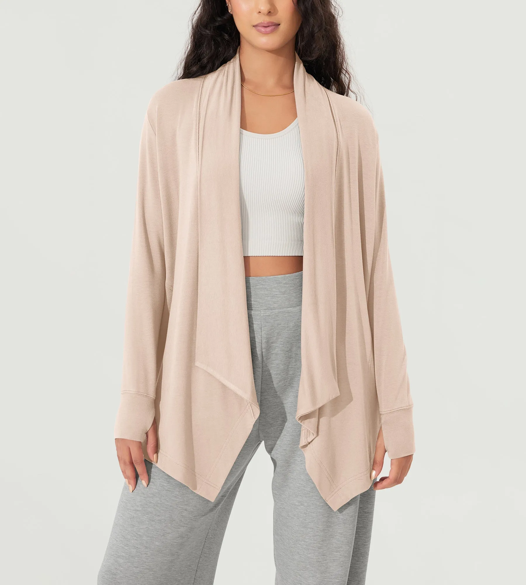 Drape Open Front Cozy Soft Cardigans Outerwear with Pockets Thumb Hole sold by Ododos product image thumbnail 5