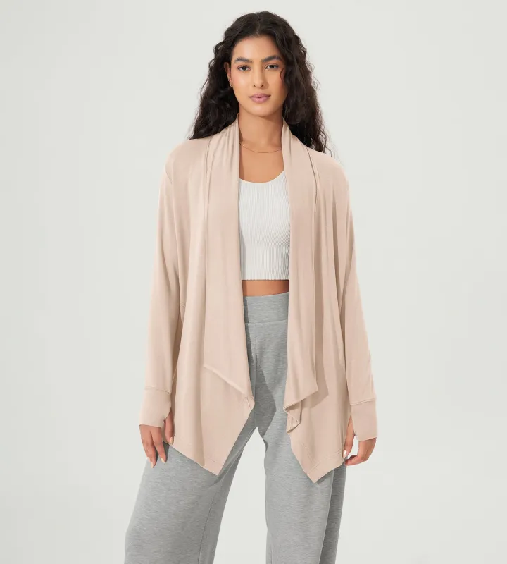 Drape Open Front Cozy Soft Cardigans Outerwear with Pockets Thumb Hole sold by Ododos
