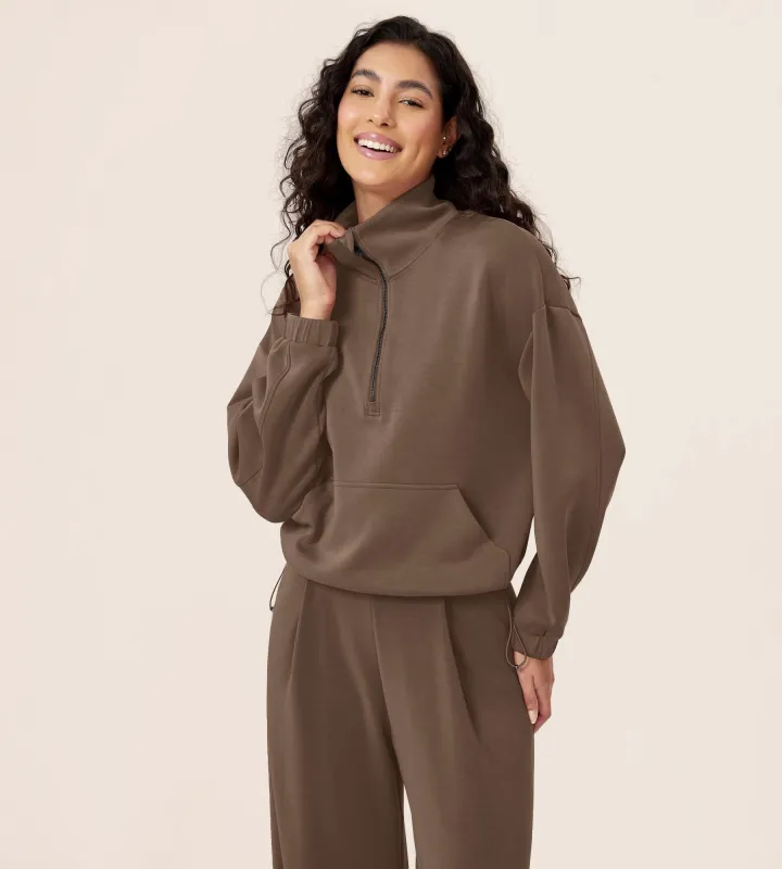 Modal Soft Cinchable Half Zipper Funnel Neck Oversize Pullover sold by Ododos
