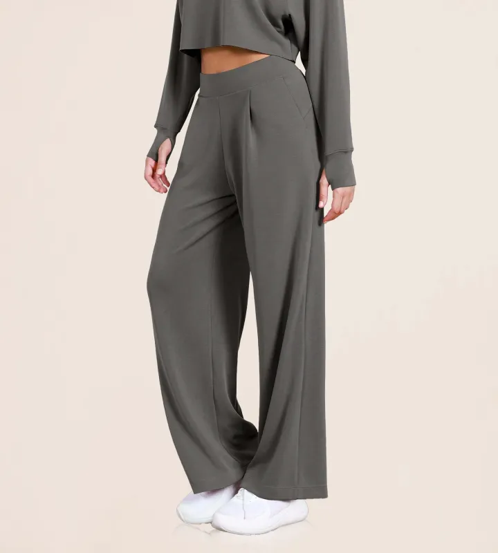 Modal Soft High Waist Wide Leg Casual Pants with Pockets sold by Ododos