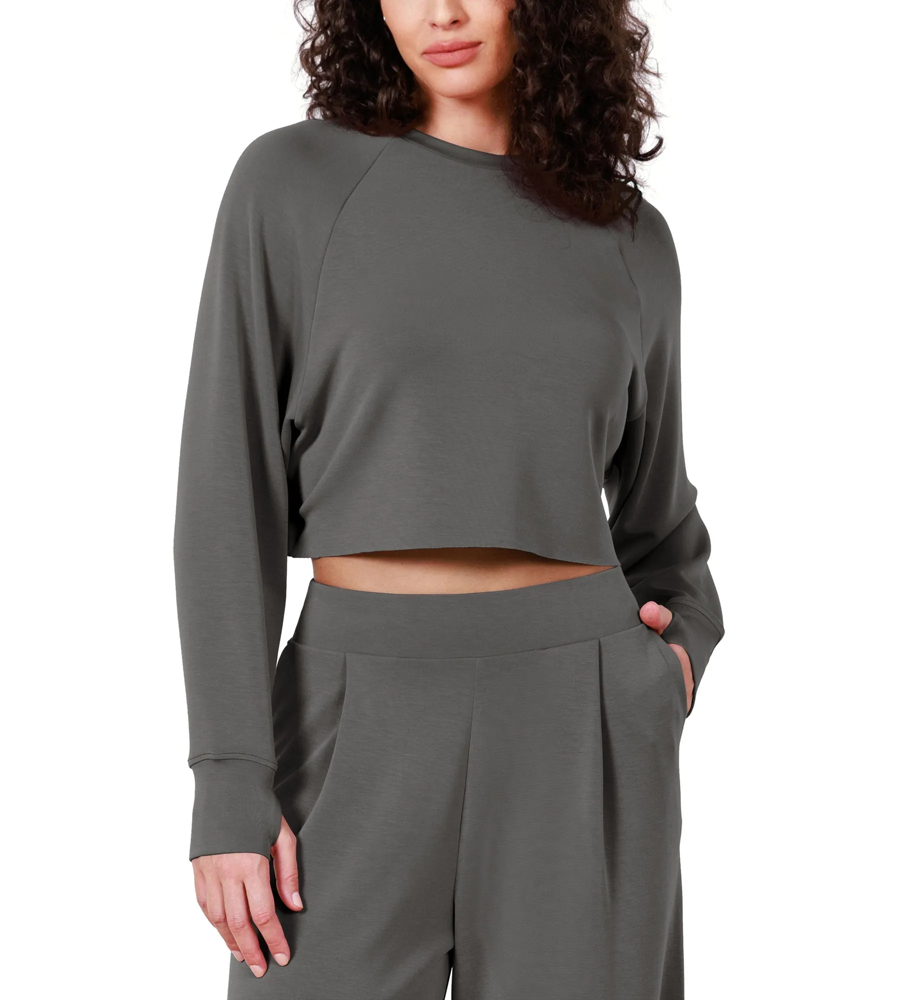 Modal Soft Long Sleeve Cropped Sweatshirts with Thumb Hole sold by Ododos product image thumbnail 4