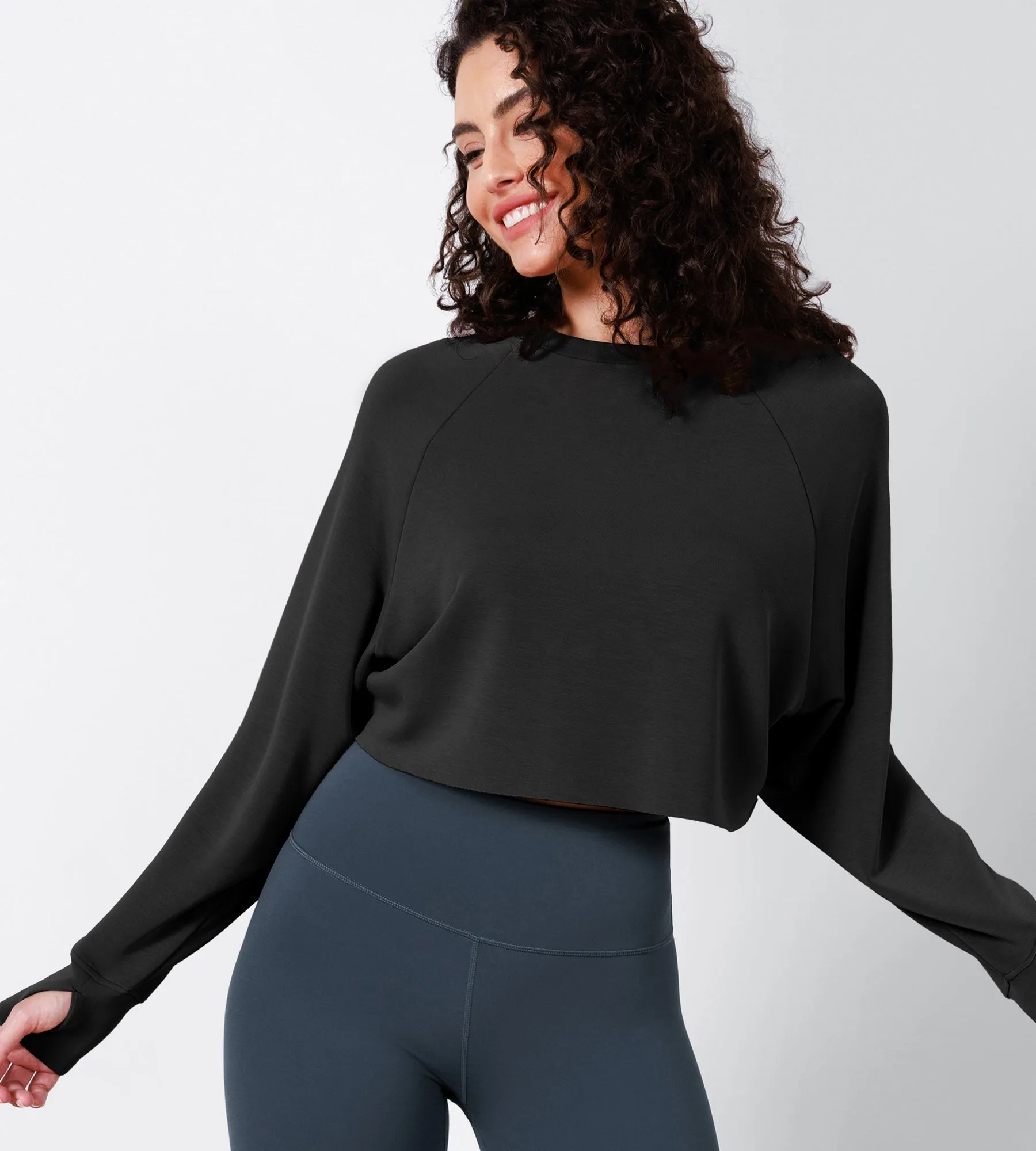 Modal Soft Long Sleeve Cropped Sweatshirts with Thumb Hole sold by Ododos product image thumbnail 5
